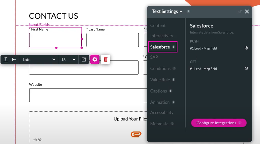 element settings menu salesforce tab 