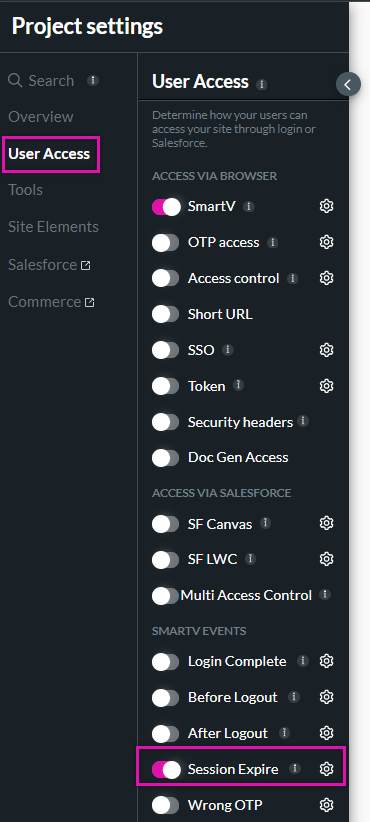 enabling session expire action for smartv