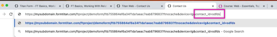 screenshot showing an example of how variables are passed through the URL for web 