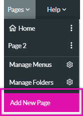 screenshot showing pages menu expanded with Add New Page highlighted 