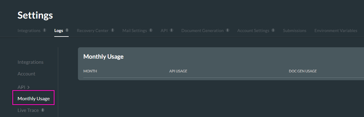 Logs > Monthly Usage tab 