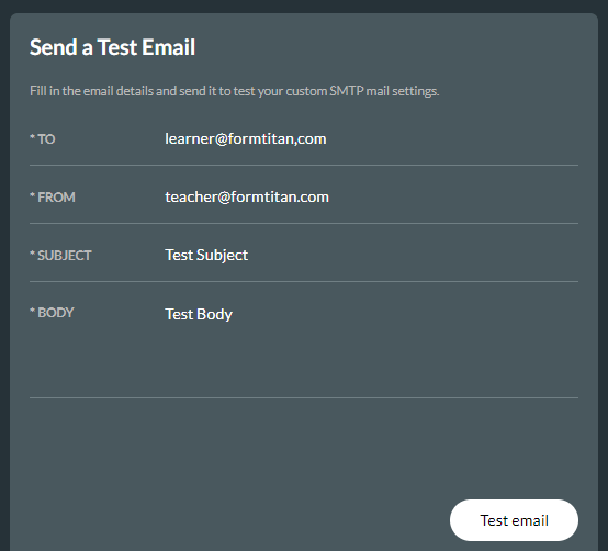 configuring a test mail 