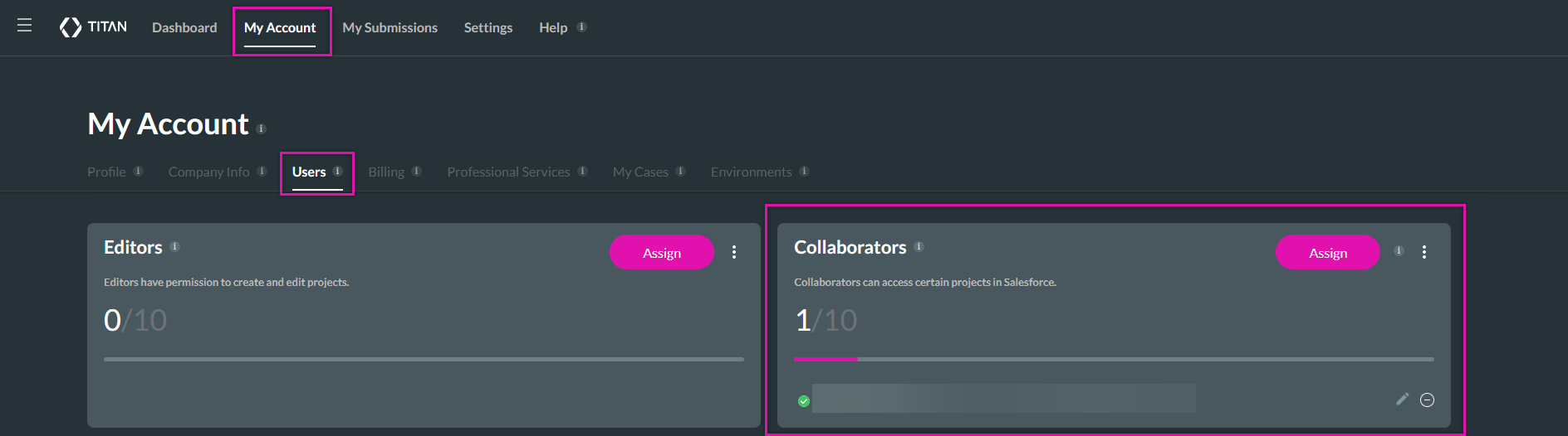 Screenshot showing how to check collaborators are assigned under users 