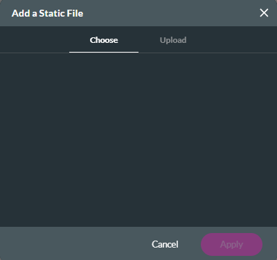 screenshot showing how you can add a static file by choosing a previously uploaded file or uploading a new one