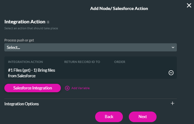 Screenshot showing the created Salesforce field selected in the Integration Action screen 