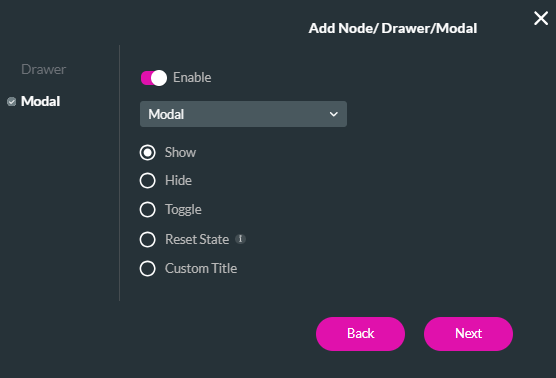 screenshot showing the show modal configuration 