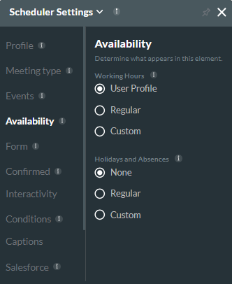 screenshot showing the scheduler settings with the availability options displayed 