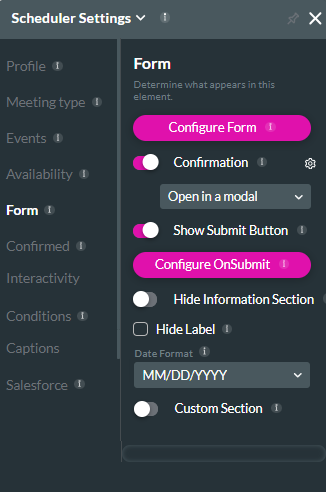 screenshot showing scheduler settings with the form tab options displayed 