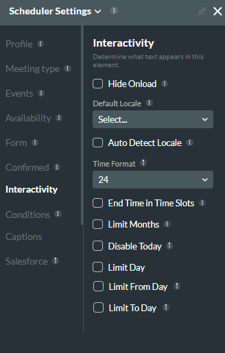 Screenshot of the scheduler settings with the interactivity options displayed 