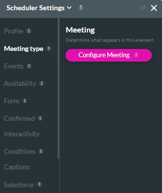 screenshot showing the scheduler settings with the meeting type options displayed 