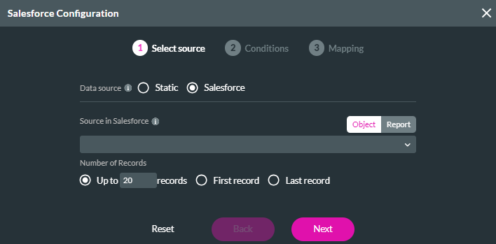 screenshot showing the select source step when configuring meeting types 