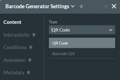 barcode generator settings screen 