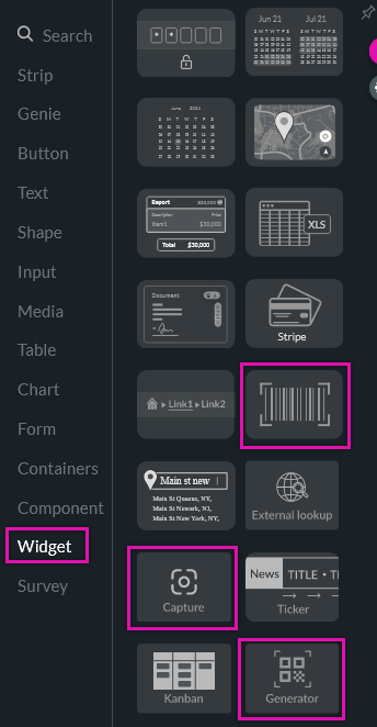 Narcode widget options 