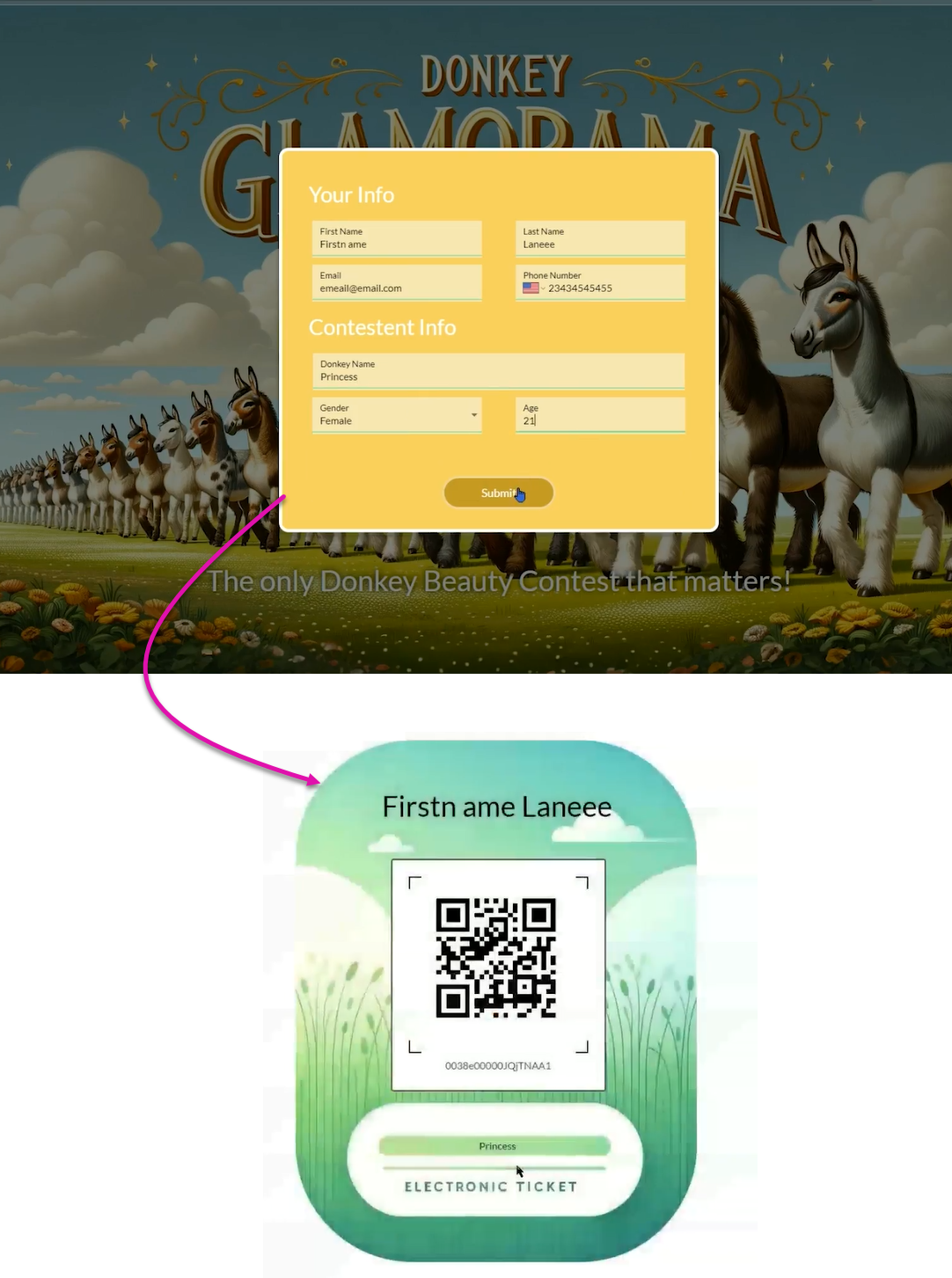 A screenshot showing how the QR code is generated after a user submits 