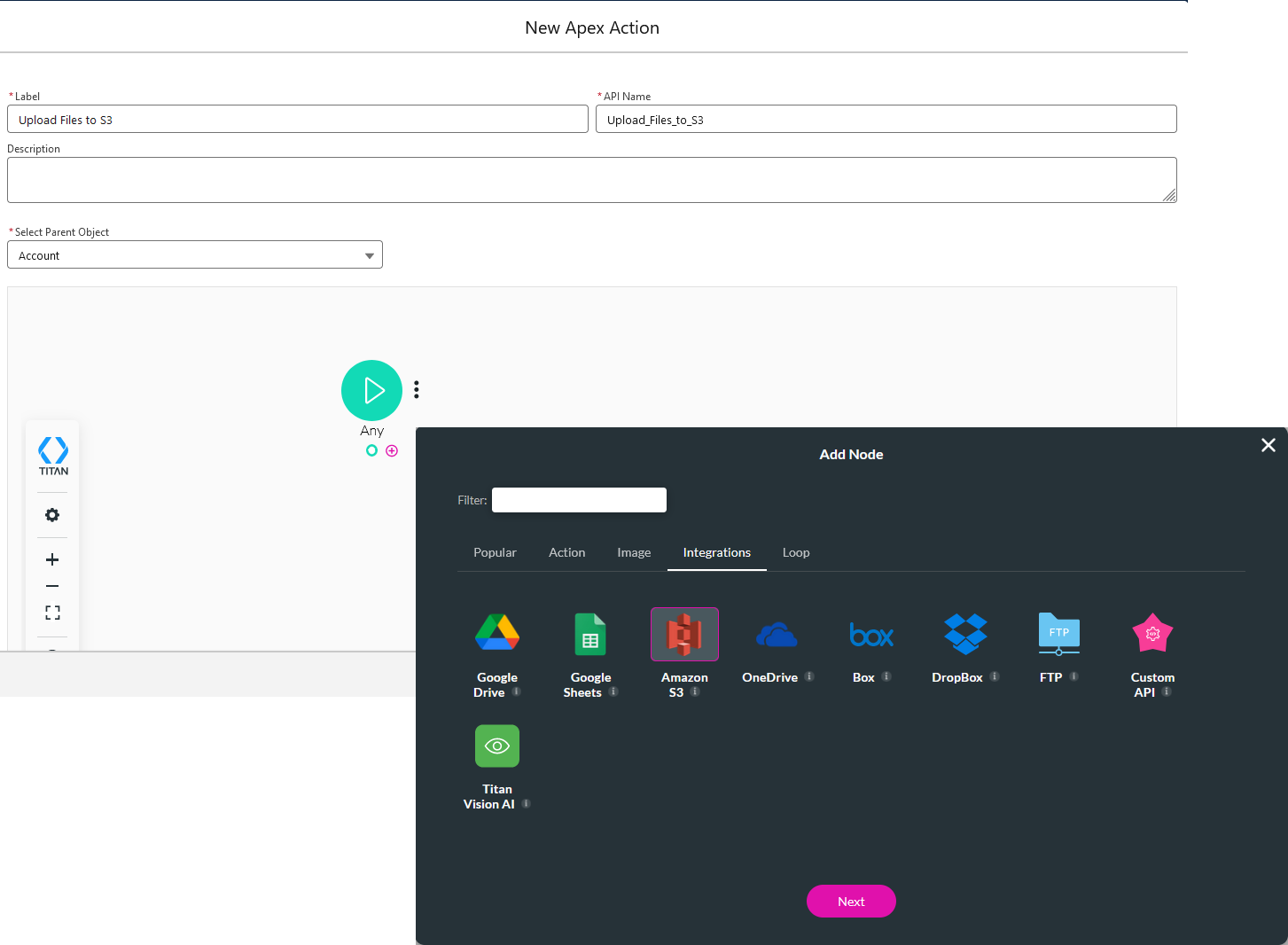 add an amazon S3 node to the titan file node 