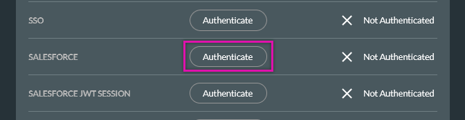 Screenshot of the Salesforce option with the Authenticate button highlighted 