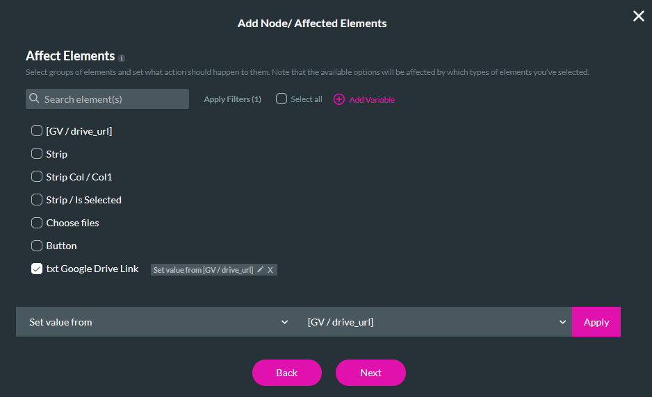 affected elements configuration 