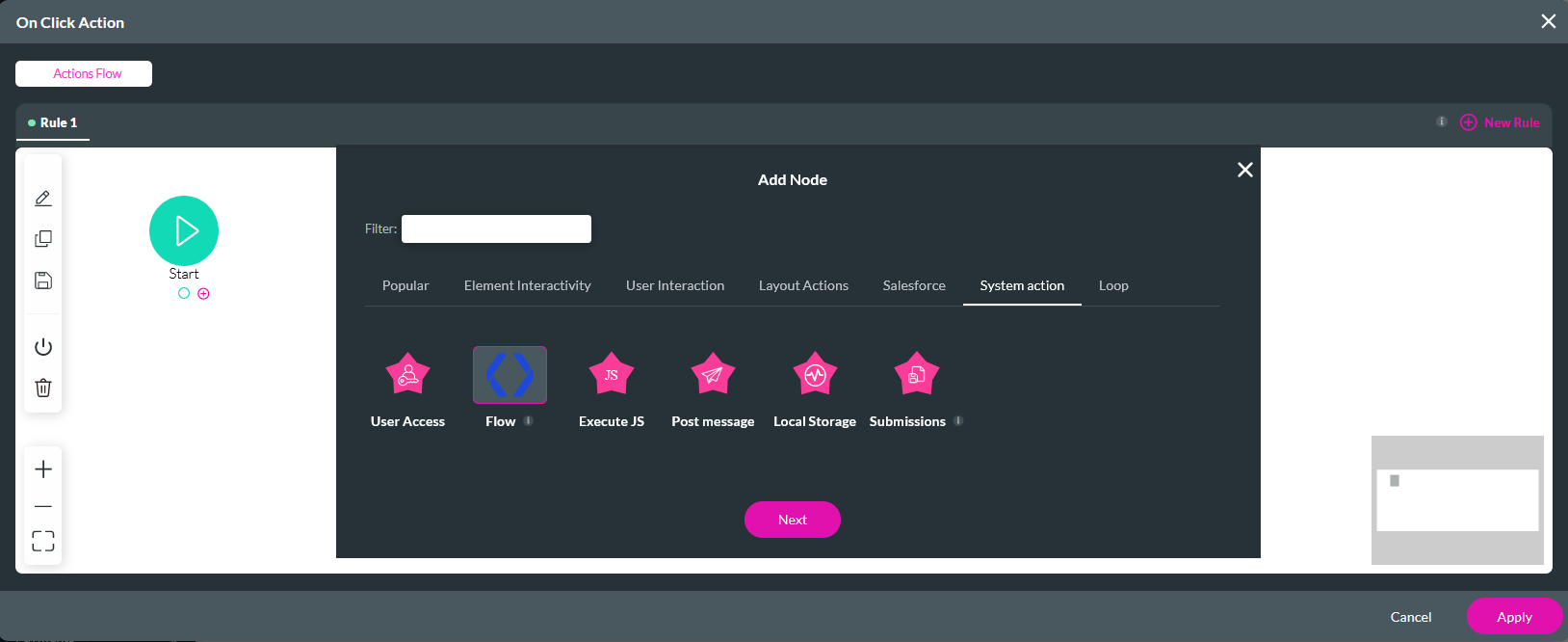 Choosing flow as the node 