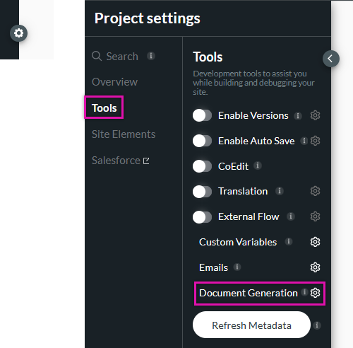 document generation option located under tools 