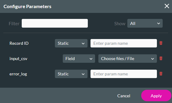 configure parameters window 