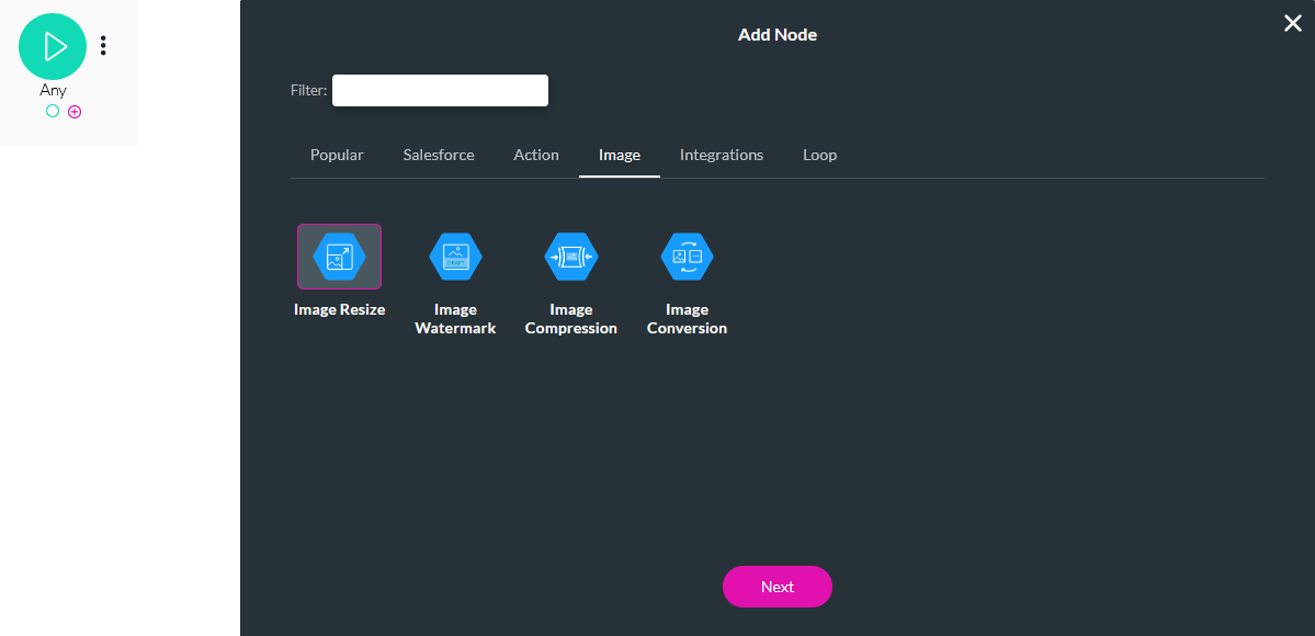 Image resize as the selected node 