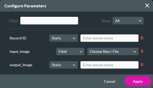 configure parameters window 