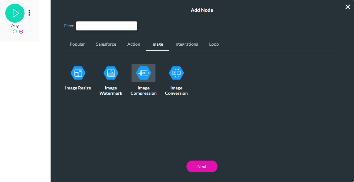 Choose image compression as a node 