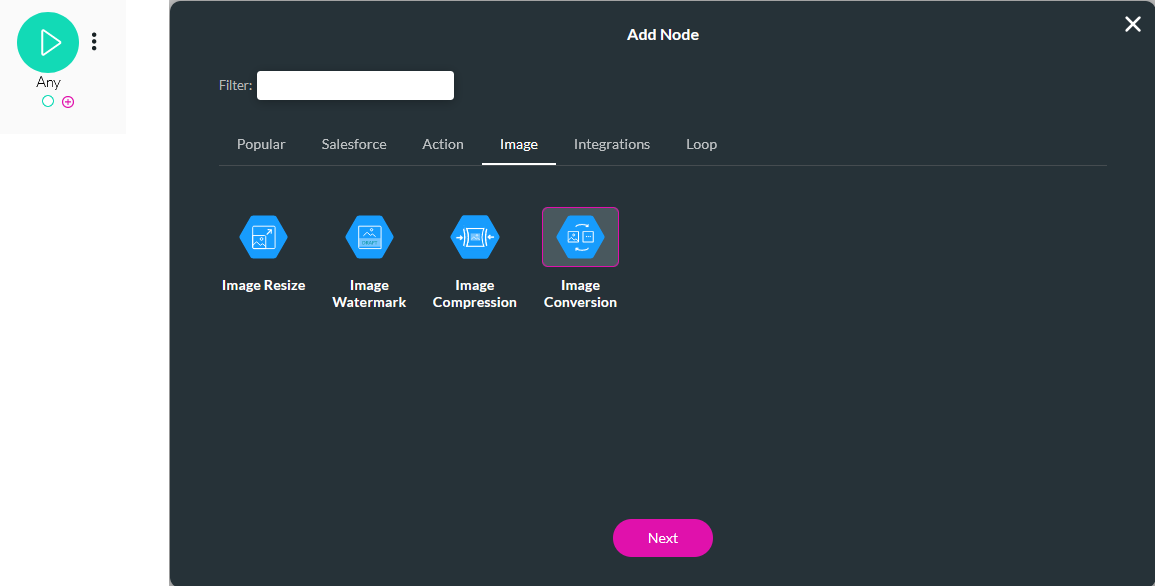 Choose image conversion as the node 