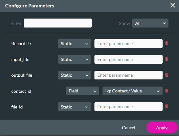 configure parameters window 