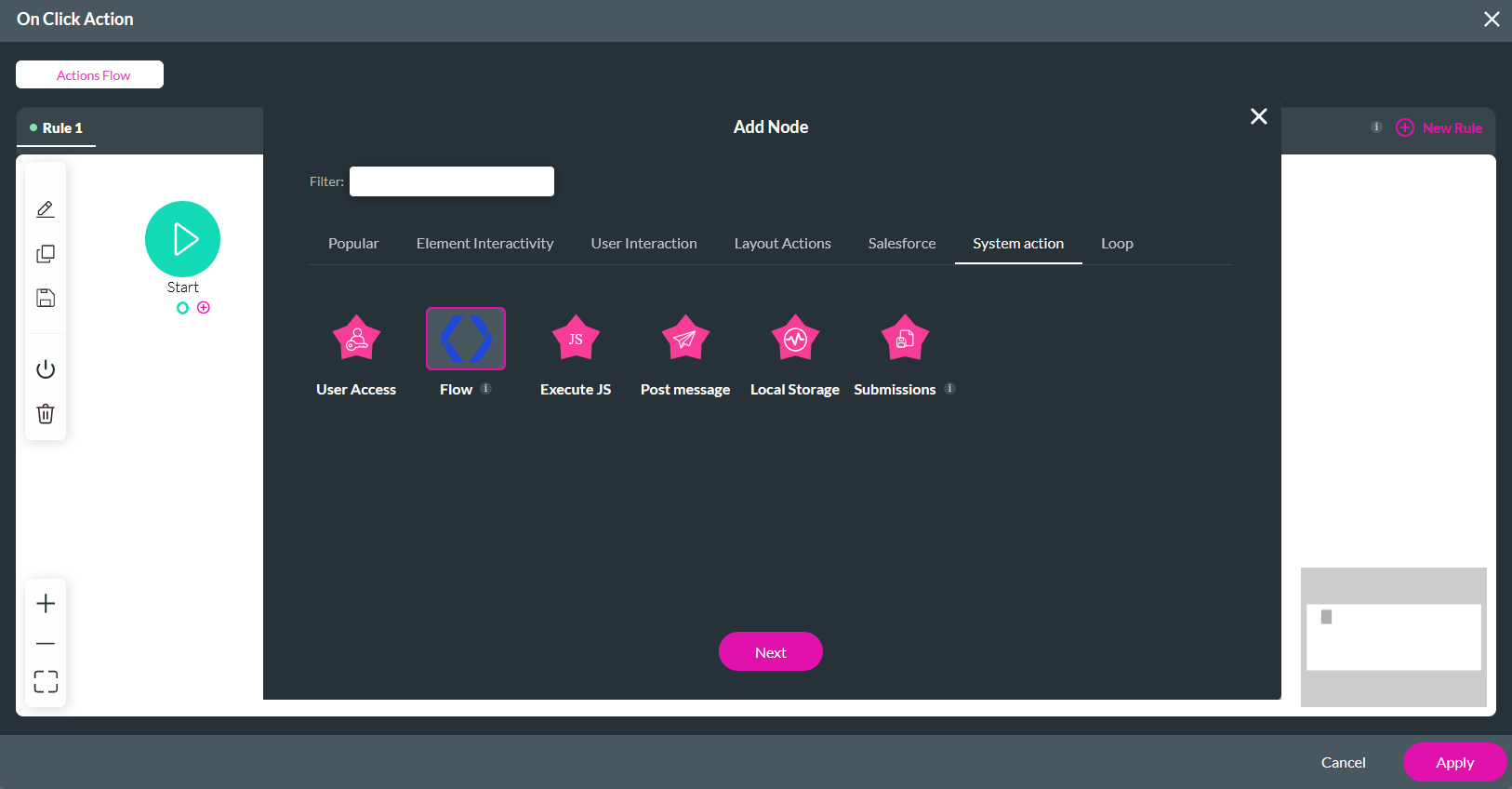 Choosing the flow node 