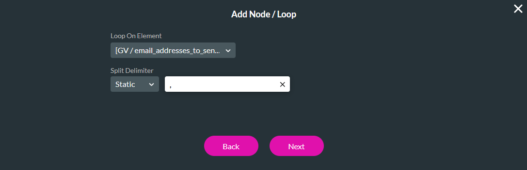 Add Node / Loop configuration 