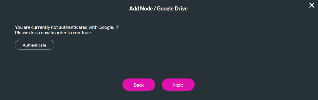 Authenticate button for google drive 