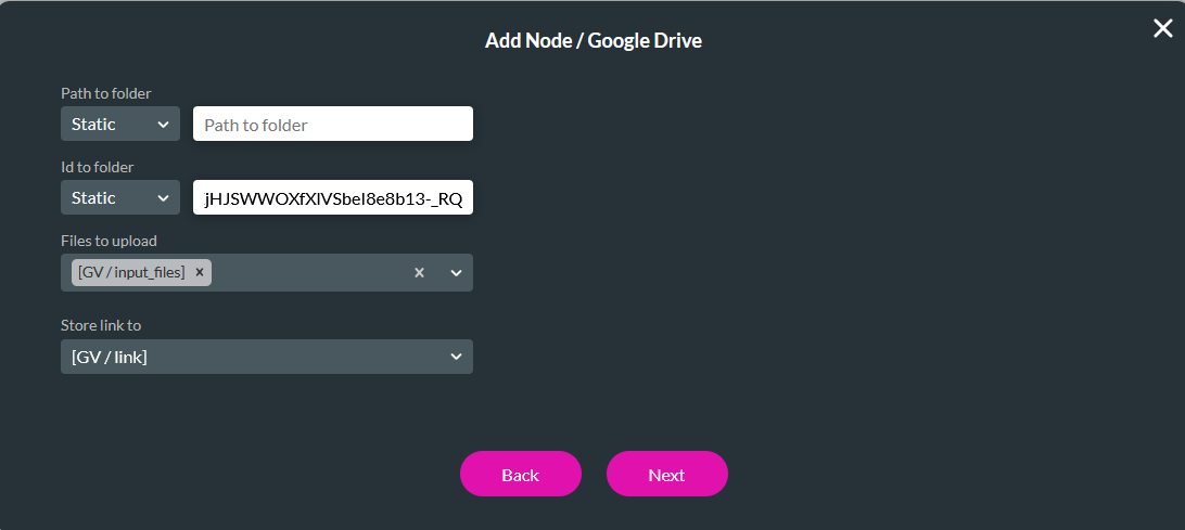 configuring google drive node 