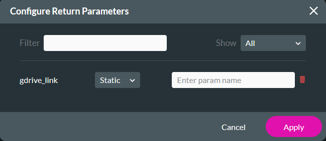 Configure return paramaters. 