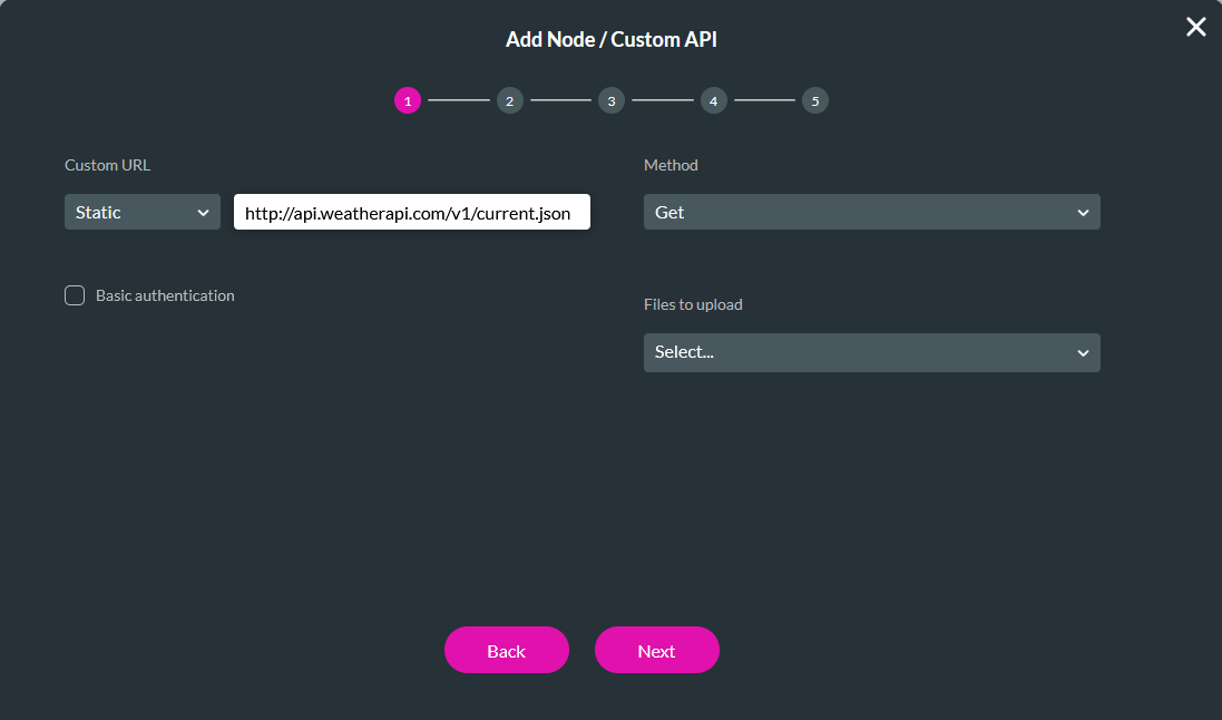 Step 1 of configuring custom api 