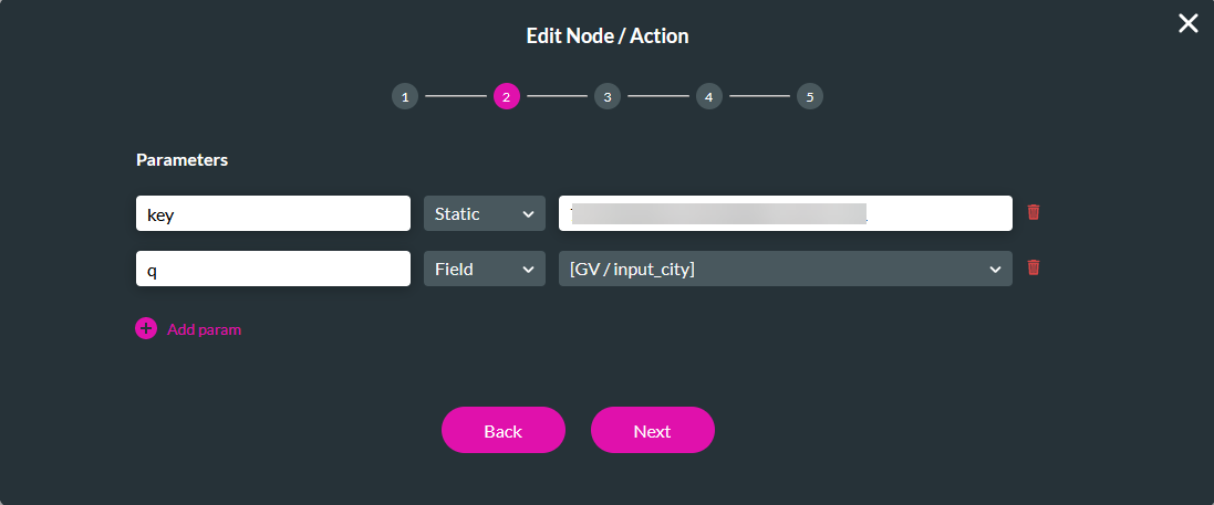 Step 2 of configuring a custom API action 