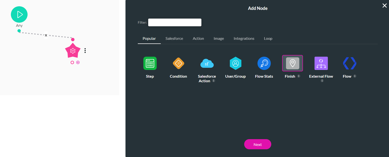 Adding a finish node to the flow 