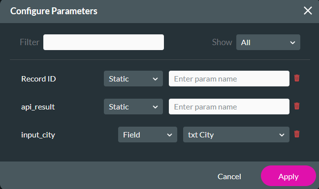 Configuring parameters window 