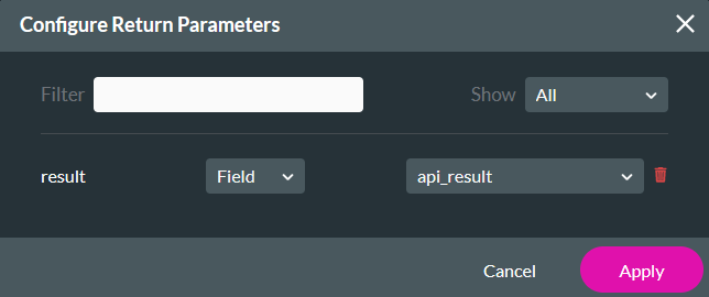 configure return parameters window 