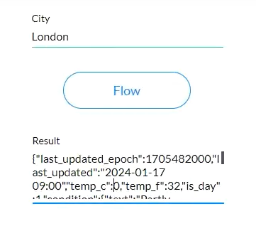 Screenshot showing how the invoked flow displays the API results 