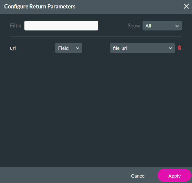 Configure return parameters window