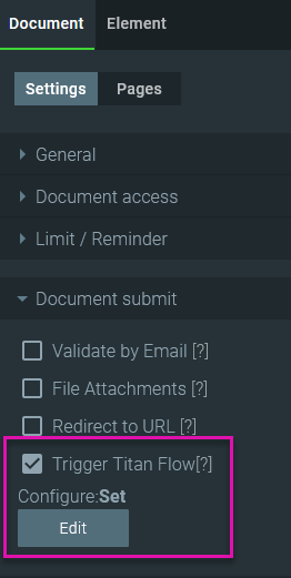 Document settings menu with document submit menu expanded 