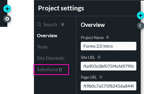 Salesforce tab in the project settings menu 