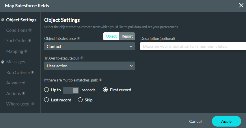 Map Salesforce fields object settings 