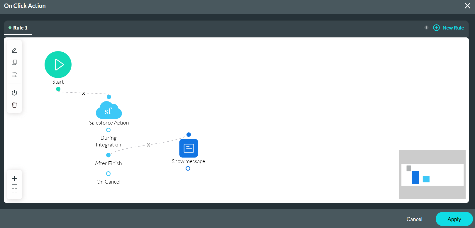 On click action window with nodes configured 