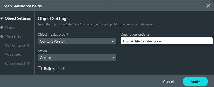 Map Salesforce fields object settings tab 