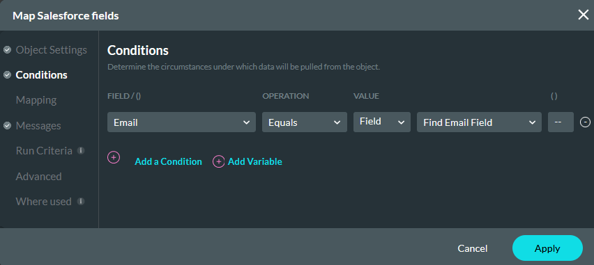 Map Salesforce fields conditions 