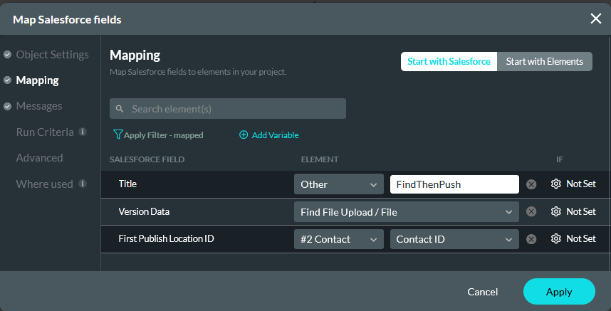 Map salesforce fields mapping tab 