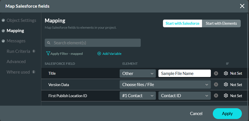 Map Salesforce field mapping tab