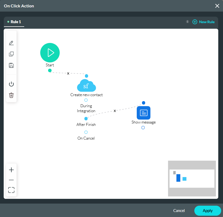 On click action window showing configured nodes 